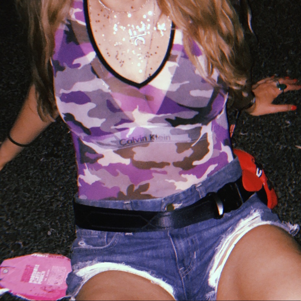 Purple camo mesh body suit
